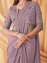 Women's Georgette Purple Embellished Designer Saree with Blouse Piece
