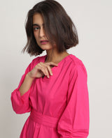 Women's Spate Pink Cotton Fabric 3/4Th Sleeves V-Neck Regular Fit Plain Short A-Line Dress