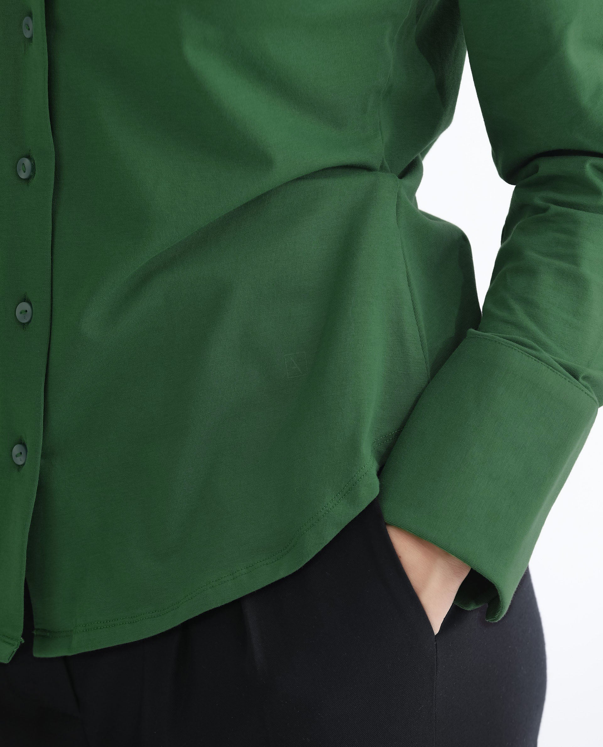 Women's Spie Green Regular Sleeve Shirt Collar Solid Shirt