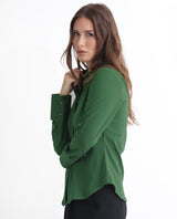Women's Spie Green Regular Sleeve Shirt Collar Solid Shirt