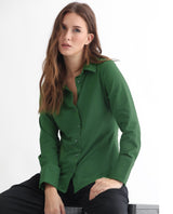 Women's Spie Green Regular Sleeve Shirt Collar Solid Shirt