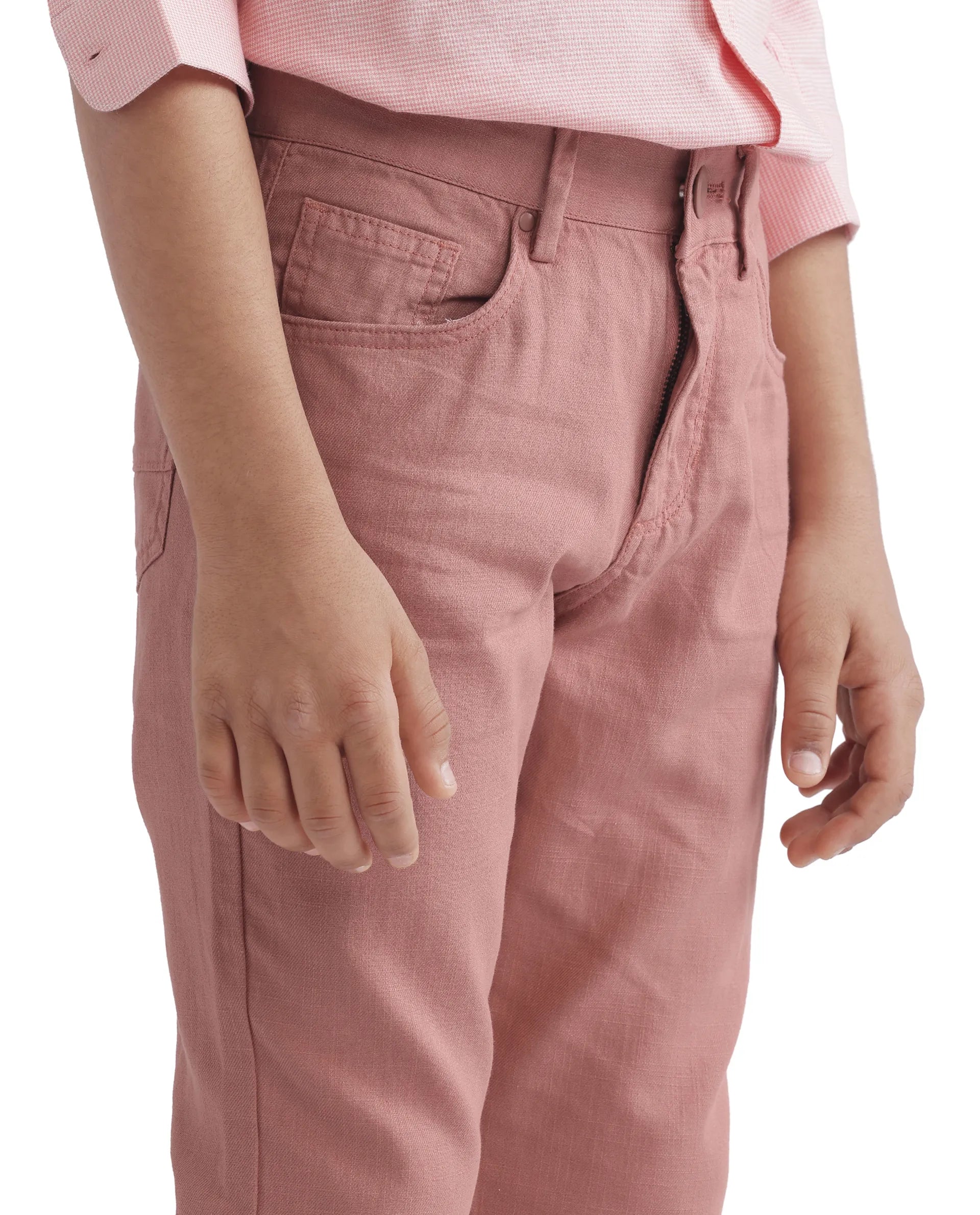 Boys Peach Casual Regular Fit Solid Trouser