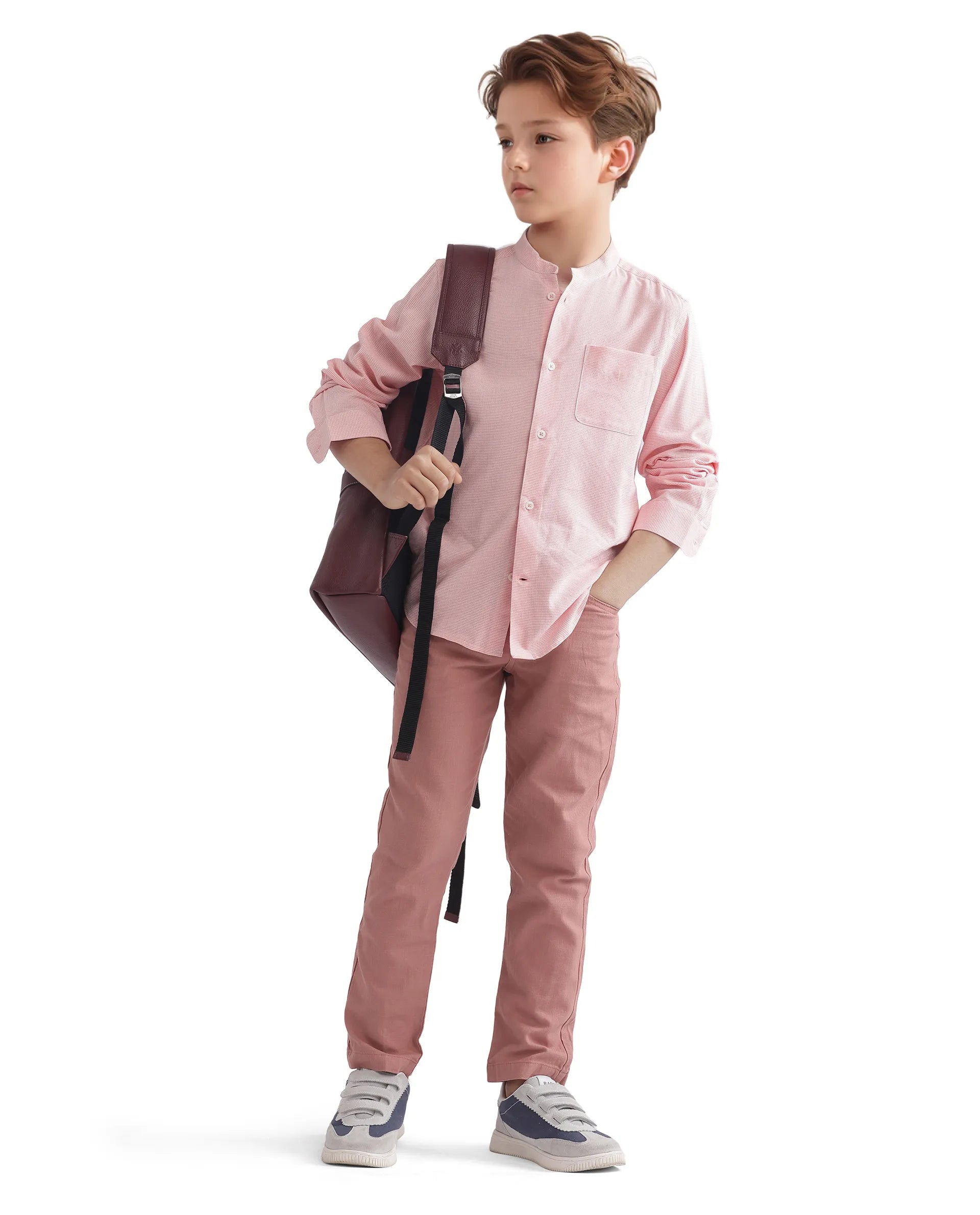 Boys Peach Casual Regular Fit Solid Trouser