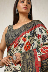 Women's Beige Art Silk Floral Print Saree