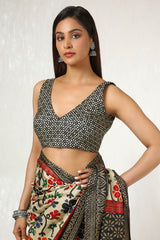 Women's Beige Art Silk Floral Print Saree