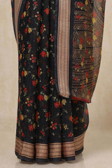 Women's Black Cotton Blend Floral Print Saree