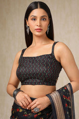 Women's Black Cotton Blend Floral Print Saree