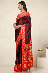 Women's Black Crepe Bandhani Print Saree
