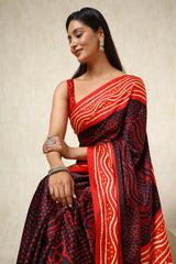 Women's Black Crepe Bandhani Print Saree