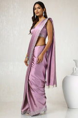 Women's Blush Pink Satin Saree With Stone Work