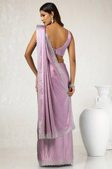 Women's Blush Pink Satin Saree With Stone Work