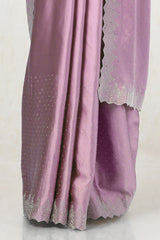 Women's Blush Pink Satin Saree With Stone Work
