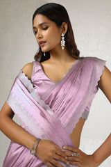 Women's Blush Pink Satin Saree With Stone Work