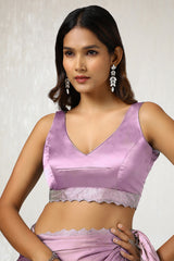 Women's Blush Pink Satin Saree With Stone Work
