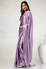Women's Lavender Satin Saree With Stone Work