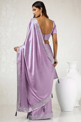 Women's Lavender Satin Saree With Stone Work
