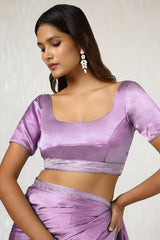 Women's Lavender Satin Saree With Stone Work