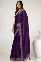 Women's Purple Satin Saree With Stone Work