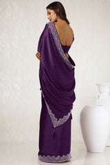 Women's Purple Satin Saree With Stone Work