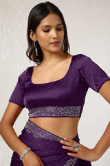 Women's Purple Satin Saree With Stone Work