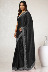 Women's Black Satin Saree With Stone Work