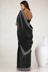 Women's Black Satin Saree With Stone Work
