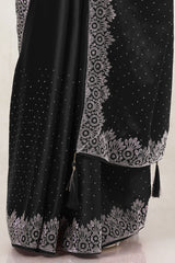 Women's Black Satin Saree With Stone Work