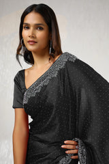 Women's Black Satin Saree With Stone Work