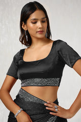 Women's Black Satin Saree With Stone Work