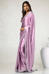 Women's Blush Pink Satin Saree With Stone Work
