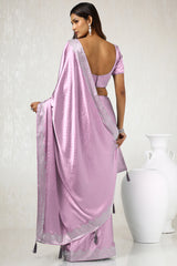 Women's Blush Pink Satin Saree With Stone Work