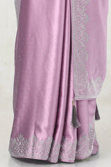 Women's Blush Pink Satin Saree With Stone Work