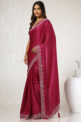 Women's Magenta Satin Saree With Stone Work
