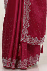 Women's Magenta Satin Saree With Stone Work