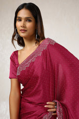 Women's Magenta Satin Saree With Stone Work