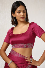Women's Magenta Satin Saree With Stone Work
