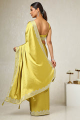 Women's Mustard Satin Embellished Saree With Stone Work