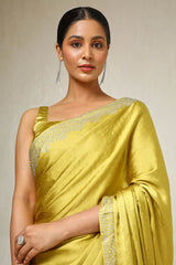 Women's Mustard Satin Embellished Saree With Stone Work