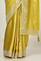 Women's Mustard Satin Embellished Saree With Stone Work