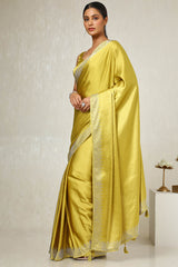 Women's Mustard Satin Embellished Saree With Stone Work