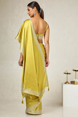 Women's Mustard Satin Embellished Saree With Stone Work