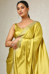 Women's Mustard Satin Embellished Saree With Stone Work