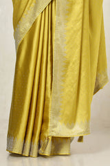 Women's Mustard Satin Embellished Saree With Stone Work