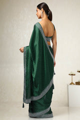 Women's Green Satin Embellished Saree With Stone Work