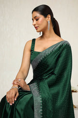 Women's Green Satin Embellished Saree With Stone Work