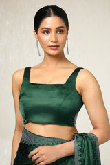 Women's Green Satin Embellished Saree With Stone Work