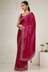 Women's Fuchsia Satin Embellished Saree With Stone Work