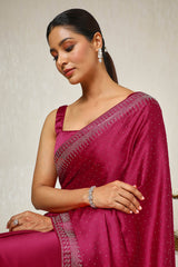 Women's Fuchsia Satin Embellished Saree With Stone Work