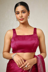 Women's Fuchsia Satin Embellished Saree With Stone Work
