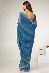 Women's Blue Organza Embellished Saree With Stone Work